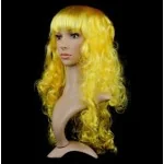 Ilgas geltonas garbanotas karnavalinis perukas